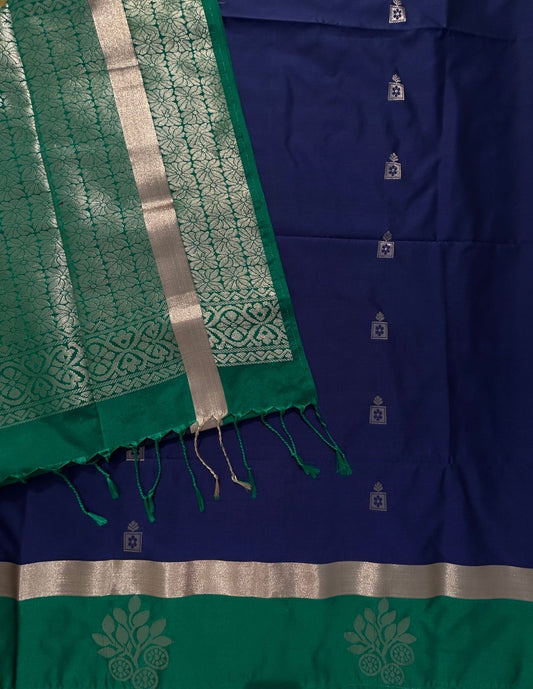 Traditional Semi Silk Saree with Contrast Border & Pallu